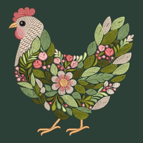 Chicken Sweatshirt Embroidered Floral Hen Adult Unisex Crewneck Sweatshirt Farm - Picture 1 of 12